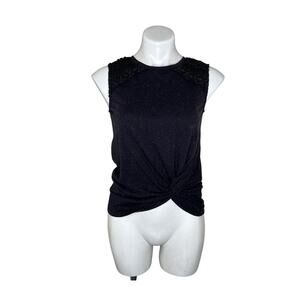 LOFT Petite Sleeveless Lace Applique Knot Blouse Black & White Size SP